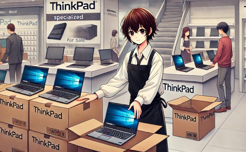 値下がりThinkPadを並べるスタッフ