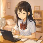 真夏の部屋で勉強する女の子とシンクパッド