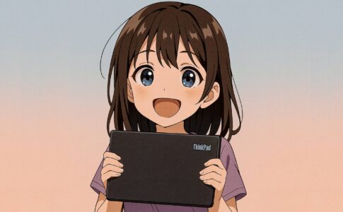 ThinkPadを買って喜んでいる女の子の表情