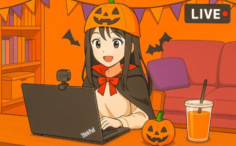ハロウインでThinkPadを使いライブ配信している様子